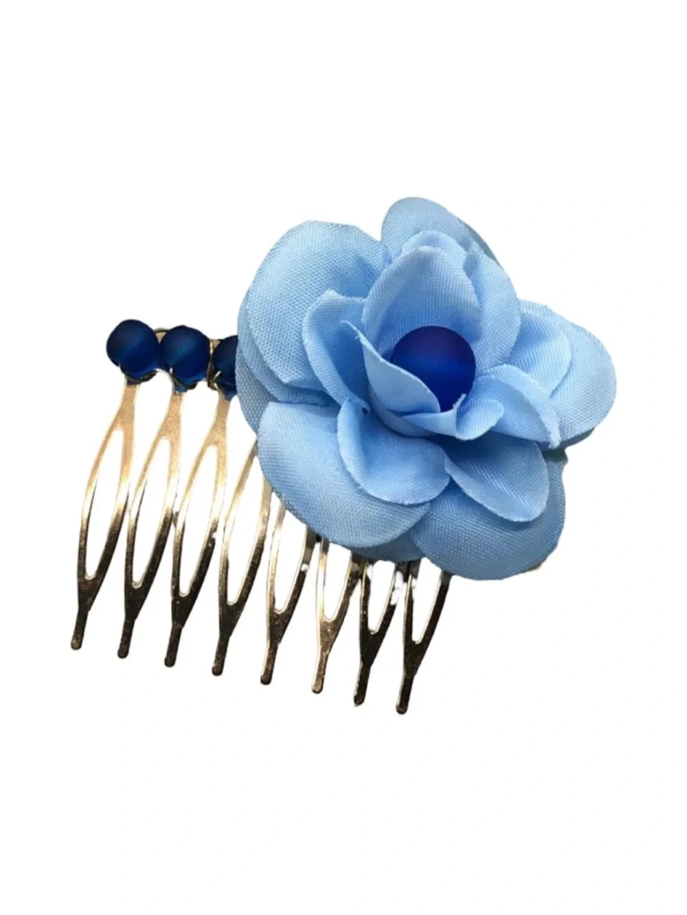 Blue beaded Floral Hair Comb with Gold Tines 2.0”FINAL PRICE DROP
